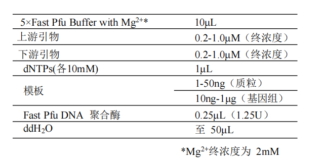 常用反应体系（50μL）