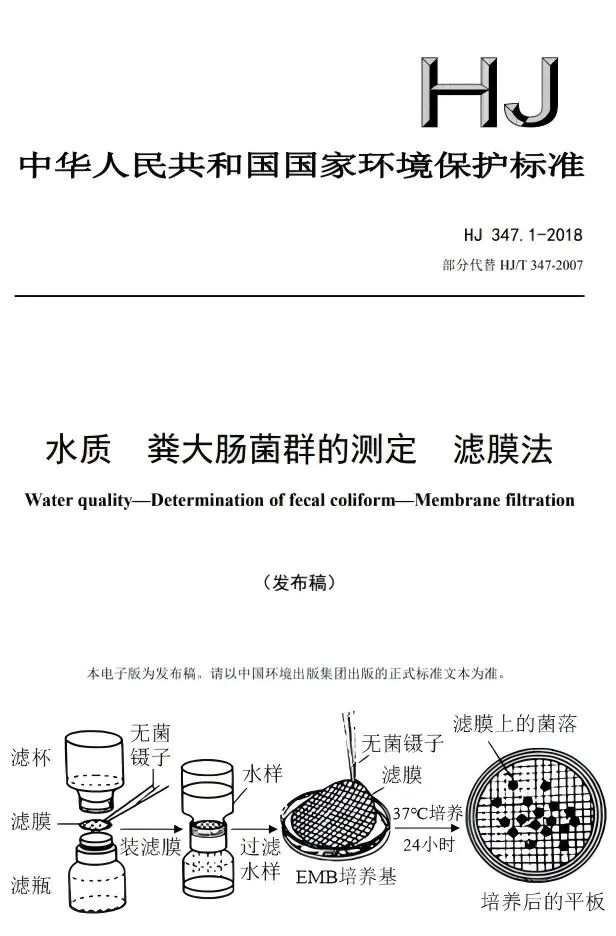 水质 粪大肠菌群的测定 滤膜法(HJ 347.1-2018）
