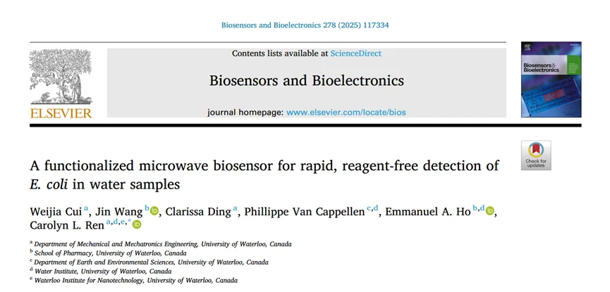 A functionalized microwave biosensor for rapid, reagent-free detection of E. coli in water samples